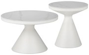 Βοηθητικά τραπέζια Coozlin Inart sintered stone σε απόχρωση λευκό μαρμάρου με λευκό μέταλλο