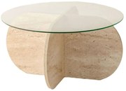 Τραπέζι Σαλονιού Bubble 552NOS2500 Φ75x35cm Travertine Beige-Clear