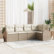 vidaXL Σετ 5 Τεμαχίων Καναπέ Κήπου με Μαξιλάρια - Μπεζ Πολυ Ρατάν