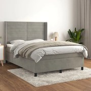 Κρεβάτι Boxspring με Στρώμα Ανοιχτό Γκρι 140x200 εκ. Βελούδινο