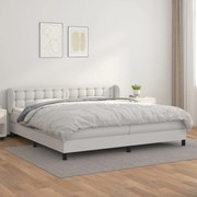 Κρεβάτι Boxspring με Στρώμα Λευκό 200x200 εκ. Συνθετικό Δέρμα