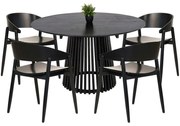 Τραπεζαρία Canop (Σετ 5Τμχ) HM21077.02 Φ150x75cm Black 4 Θέσεων Ξύλο
