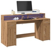 Γραφείο με LED Αρτισιανή Δρυς 160x55x91 εκ. Επεξεργασμένο Ξύλο