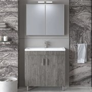 Έπιπλο Μπάνιου Πάγκος Με Νιπτήρα&amp;Καθρέφτη Skopelos 80 9SSK080BE0W 78x36x83cm Grey Πορσελάνη,Μελαμίνη