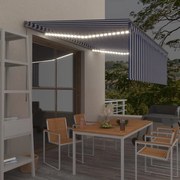 vidaXL Τέντα Συρόμενη Χειροκίνητη με Σκίαστρο &amp; LED Μπλε/Λευκό 4 x 3 μ