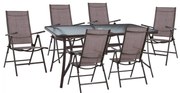 DINING SET 7PCS TABLE 150X90 &amp; FOLDABLE BROWN ARMCHAIR