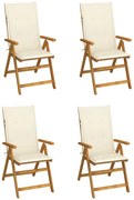 vidaXL Καρέκλες Κήπου Ανακλινόμενες 4 τεμ. Ξύλο Ακακίας με Μαξιλάρια