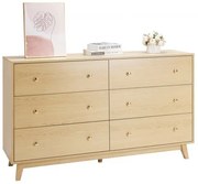 VEVOR 6 Drawer Dresser Wooden Chest of Drawers with Sliding with Anti-tip Device