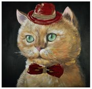 Πίνακας Σε Καμβά Bisad Cat 022898 100x100xH3cm Multi Τετράγωνοι Wood, Canvas