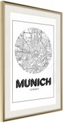 Αφίσα - City Map: Munich (Round) - 40x60 - Χρυσό - Με πασπαρτού