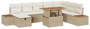 vidaXL Σετ Καναπέ Κήπου με μαξιλάρι 9 pcs Μπεζ συνθετικό ρατάν