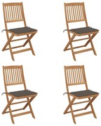Καρέκλες Κήπου Πτυσσόμενες 4 τεμ Μασίφ Ξύλο Ακακίας & Μαξιλάρια