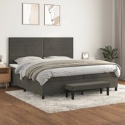 Κρεβάτι Boxspring με Στρώμα Σκούρο Γκρι 200x200 εκ. Βελούδινο - Γκρι