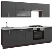 Σύνθεση κουζίνας C2471.11 MDF Σκούρο Γκρί με Πάγκο HPL Λευκό 250x47x84,8Υεκ.