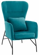 Πολυθρόνα Μπερζέρα HM8721.08 67x80x102cm Turqoise - Black Βελούδο, Μέταλλο