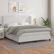 Κρεβάτι Boxspring με Στρώμα Λευκό 160x200εκ.από Συνθετικό Δέρμα - Λευκό