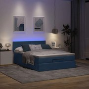 vidaXL Οθωμανικό κρεβάτι με στρώμα & LEDs Μπλε 140x200cm ύφασμα