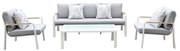 WOODWELL LATINO Set Σαλόνι Κήπου 4τεμ, Αλουμίνιο Άσπρο, Μαξιλάρια Ανοιχτό Γκρι, Γυαλί Άσπρο 2 Πολυθρ+1 Καναπ+1 Τραπεζάκι Ε6872,2