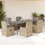 vidaXL Σετ Τραπεζαρίας Κήπου 7 τεμ. Μπεζ Συνθετικό Ρατάν με Μαξιλάρια