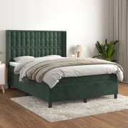 Κρεβάτι Boxspring με Στρώμα Σκούρο Πράσινο 140x190εκ. Βελούδινο - Πράσινο