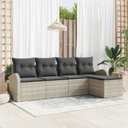 vidaXL Σετ 5 κομματιών Καναπέ Κήπου με Μαξιλάρια Ανοιχτού Γκρι Πολυ Ρατάν