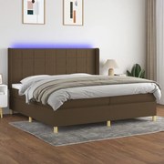 Κρεβάτι Boxspring με Στρώμα &amp; LED Σκ.Καφέ 200x200εκ. Υφασμάτινο - Καφέ