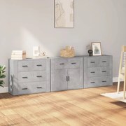 vidaXL Ντουλάπια 3 τεμ. Γκρι Σκυροδέματος Επεξεργ. Ξύλο