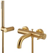 Armando Vicario Industrial Brushed Gold Μπαταρία Λουτρού Με Τηλέφωνο, Επίτοιχο Στήριγμα Τηλεφώνου &amp; Άθραυστο Σπιράλ 1,5m