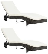 vidaXL Ξαπλώστρες με Ροδάκια &amp; Μαξιλάρια 2 τεμ. Καφέ Συνθετικό Ρατάν