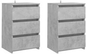 Κομοδίνα 2 τεμ. Γκρι Σκυροδέματος 40x35x62,5 εκ. Επεξ. Ξύλο 806220