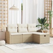 vidaXL Σετ καναπέ κήπου 4 τεμαχίων με μαξιλάρια μπεζ Πολυ ρατάν