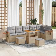 vidaXL Σετ Καναπέ Κήπου 9 Τεμαχίων με Μαξιλάρια Μπεζ Ρατάν