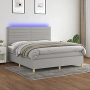 Κρεβάτι Boxspring με Στρώμα & LED Αν.Γκρι 180x200εκ. Υφασμάτινο