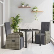 vidaXL Σέτ φαγητού για κήπο με μαξιλάρι 3 pcs Γκρι συνθετικό ρατάν