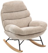 HOMCOM Επενδυμένη κουνιστή πολυθρόνα με ατσάλινα πόδια και ξύλινες βάσεις, κρεμ λευκό