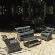 VITORIA Set Σαλόνι 4mmHalfRound Wicker Grey/Brown Τραπεζάκι+Καναπές+2 Πολυθρόνες Ε676