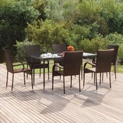 vidaXL Σετ Τραπεζαρίας Κήπου 7 Τεμαχίων Καφέ από Συνθετικό Ρατάν