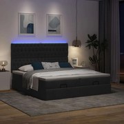 vidaXL Οθωμανικό κρεβάτι με στρώματα &amp; LEDs Μαύρο 200x200cm ύφασμα