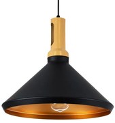 CALYPSO 01334-A Μοντέρνο Κρεμαστό Φωτιστικό Καμπάνα Μονόφωτο 1 x E27 IP20 Μαύρο &amp; Χρυσό Μέταλλο με Μπεζ Ξύλο-Μ36 x Globostar-013 01334-A