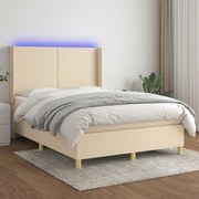 vidaXL Κρεβάτι Boxspring με Στρώμα & LED Κρεμ 140x190 εκ. Υφασμάτινο