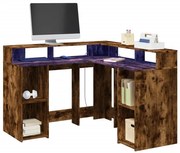 vidaXL Γραφείο με LED Καπνιστή δρυς 130x130x91 εκ. Επεξεργ. Ξύλο