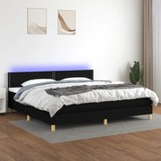 Κρεβάτι Boxspring με Στρώμα &amp; LED Μαύρο 200x200 εκ. Υφασμάτινο - Μαύρο