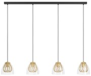 Κρεμαστό Φωτιστικό Ράγα L135xH150cm Τετράφωτο 4xE27 Μαύρο-Ορείχαλκος-Γυαλί Eglo Jazminia 390038