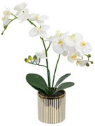 Artekko Orchid Τεχνητή ορχιδέα σε Κασπώ Πολυεστέρα/Κεραμικό/Πλαστικό Λευκό/Χρυσό (24x15x52)cm