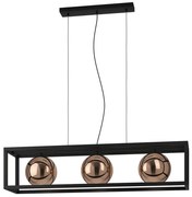 Φωτιστικό Οροφής - Ράγα Cordoba 390091 110x25x150cm 3xE27 40W Black-Copper Eglo Ατσάλι,Γυαλί