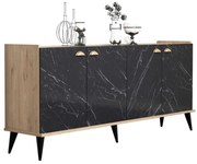 Μπουφές Με Εφέ Μαρμάρου HM9045.01 180x41x778cm Natural-Black Μελαμίνη,Mdf