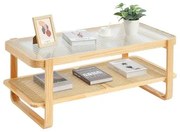 VEVOR Rattan Coffee Table Rectangle Rattan Coffee Table 2-Tier for Living Room