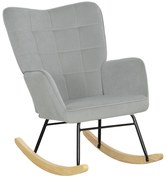 HOMCOM Πολυθρόνα Κουνιστή, Παχιά Επένδυση, Ευρεία Πλάτη, Σκελετός Οξιάς/Ατσάλι, έως 120 kg, Ανοιχτό Γκρι