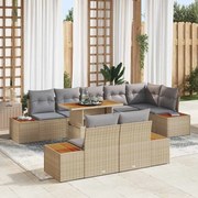 vidaXL σετ κήπου 9 τεμαχίων με μαξιλάρια Μπεζ Πολυ Ράταn Ακακία
