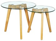 TARGET Τραπεζάκι Βοηθητικό Ξύλο - Γυαλί 8mm  Φ50cm H.46cm [-Φυσικό-] [-Γυαλί-, -Ξύλο-] Ε7745,1